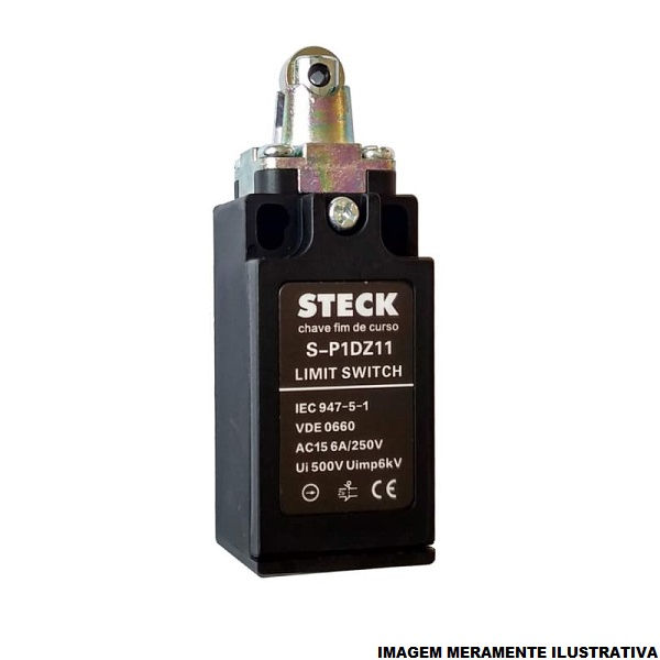 Fim de Curso Ação Rápida SP1DZ11 6A 250VCA Corpo PVC Caixa Estreita com Pistão e Roldana 1NA+1NF IP66
