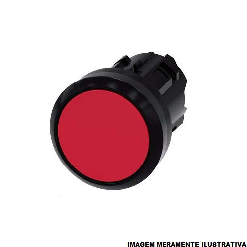 Botão Botão Pulsador PVC Faceado 22,00 mm Vermelho Aro Preto sem Elemento Opaco sem Gravação