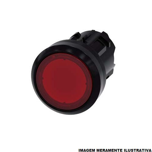 Botão Botão Pulsador PVC Faceado 22,00 mm Vermelho Aro Preto sem Elemento Luminoso sem Gravação