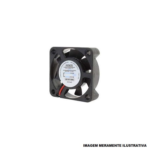 Ventilador Micro PVC Quadrado 40x40x10 mm 12VCC 50/60 Hz 6000 RPM Preto