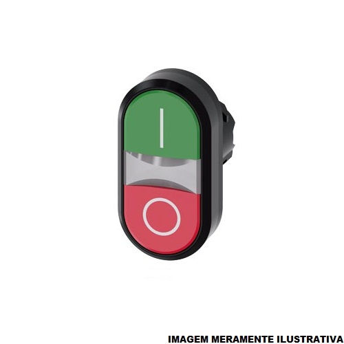 Botão Botão Duplo PVC Faceado 22,00 mm Verde/Vermelho Aro Preto sem Elemento Luminoso com Gravação I/O