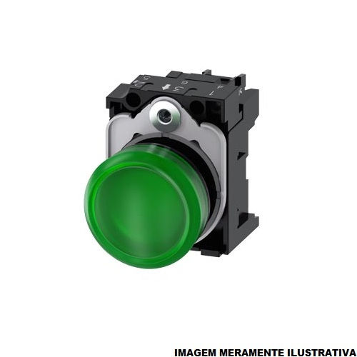 Sinaleiro Led PVC Faceado Lente Lisa com LED 22 mm 24VCA/CC Verde