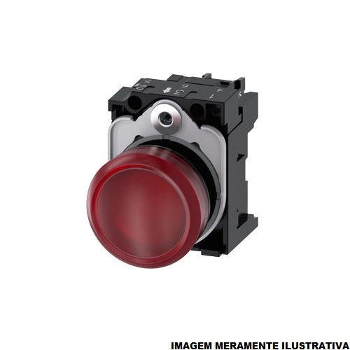 Sinaleiro Led PVC Faceado Lente Lisa com LED 22 mm 24VCA/CC Vermelho