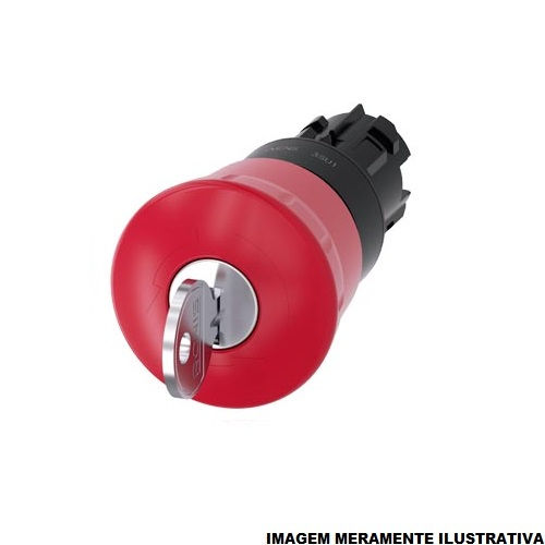 Cabeçote Cabeçote PVC para Botão Emergência 22 mm Opaco Tipo Cogumelo 40 mm com Chave Yale Vermelho