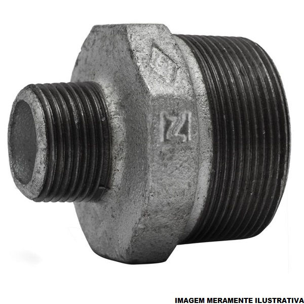 Nipel Redução Ferro Maleável Galvanizado a Fogo 1/2"X3/8" com Rosca BSP 150LBS