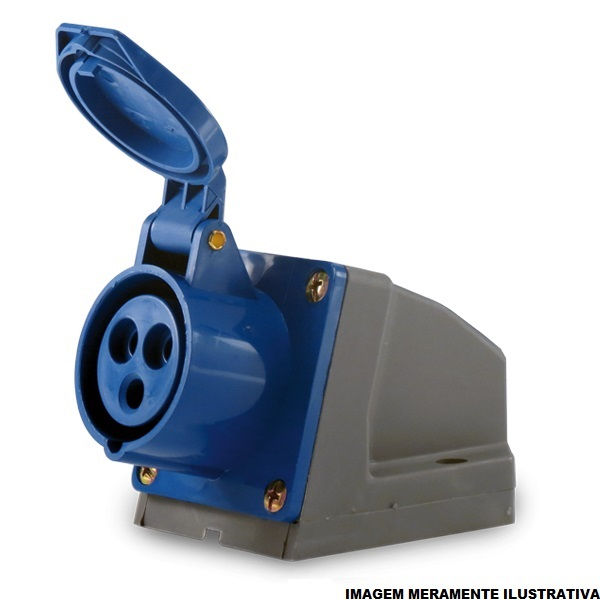 Tomada PVC 2P+T 6H Sobrepor Industrial 32A/220VCA com Tampa Azul IP44
