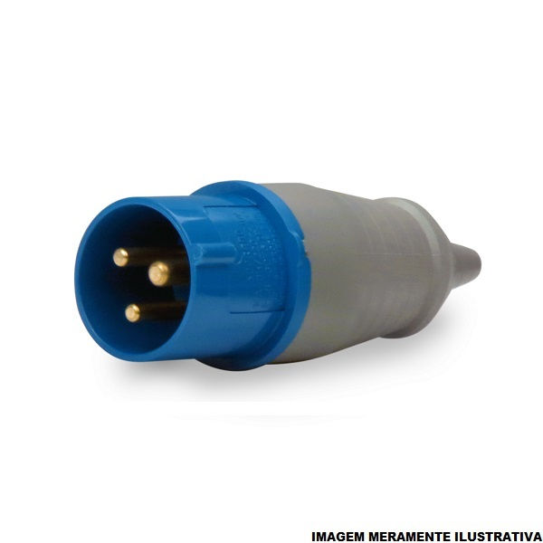 Plugue Industrial 2P+T 32A 220VCA Azul 6H PVC IP44