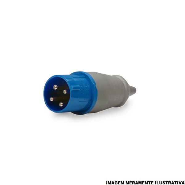 Plugue Industrial 3P+T 16A 220VCA Azul 9H PVC IP44