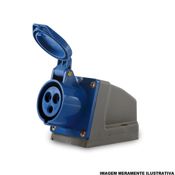 Tomada PVC 3P+T 9H Sobrepor Industrial 32A/220VCA com Tampa Azul IP44