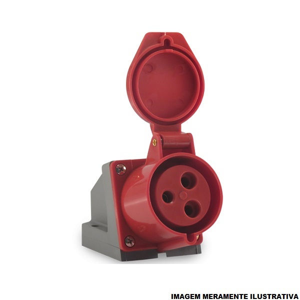 Tomada PVC 3P+T 6H Sobrepor Industrial 32A/380VCA com Tampa Vermelha IP44