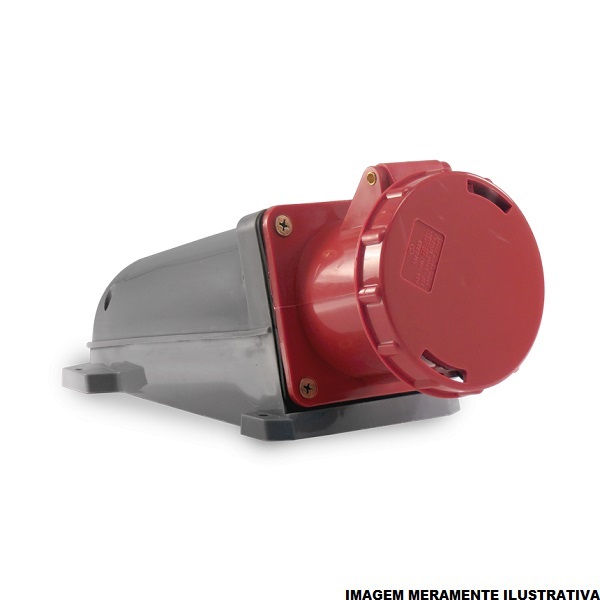 Tomada PVC 3P+T 6H Sobrepor Industrial 63A/380/440VCA com Tampa Vermelha IP67