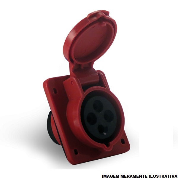 Tomada PVC 3P+T 6H Embutir Industrial 32A/380VCA com Tampa Vermelha IP44