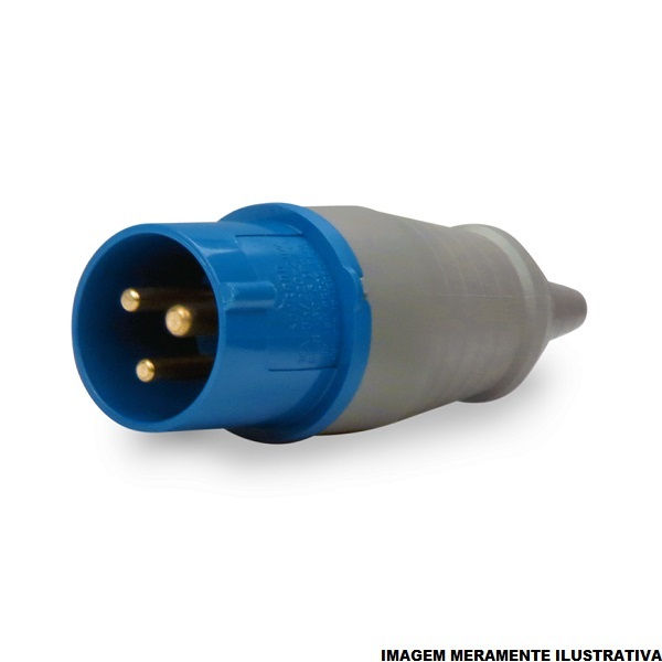 Plugue Industrial 2P+T 16A 220VCA Azul 6H IP44