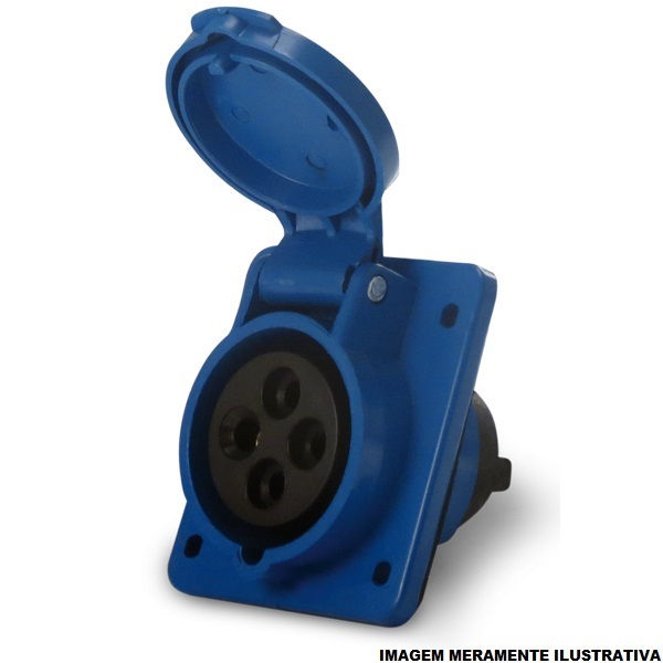 Tomada PVC 3P+T 9H Embutir Industrial 16A/220VCA com Tampa Azul IP44