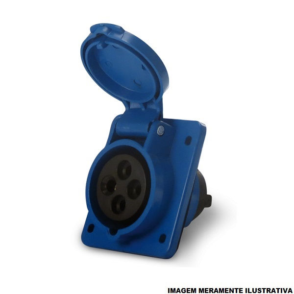 Tomada PVC 3P+T 9H Embutir Industrial 32A/220VCA com Tampa Azul IP44