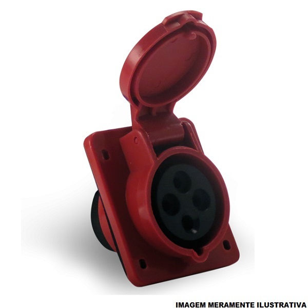 Tomada PVC 3P+T 6H Embutir Industrial 16A/380/440VCA com Tampa Vermelha IP44