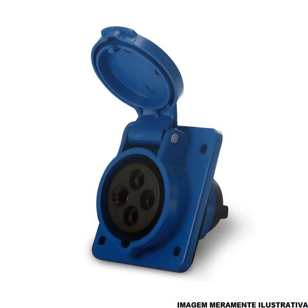 Tomada PVC 3P+T+N 9H Embutir Industrial 16A/220VCA com Tampa Azul IP44