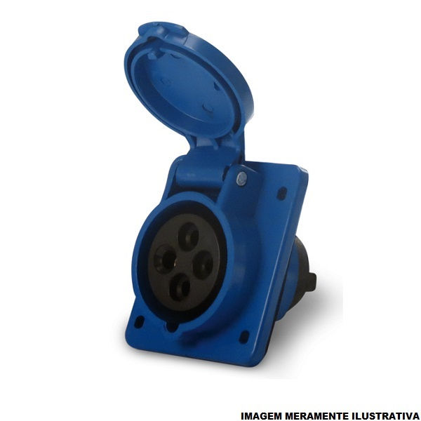 Tomada PVC 3P+T+N 9H Embutir Industrial 32A/220VCA com Tampa Azul IP44