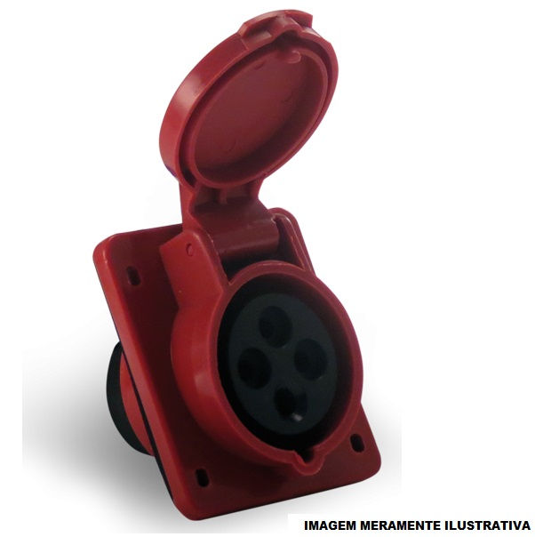 Tomada PVC 3P+T+N 6H Embutir Industrial 16A/380/440VCA com Tampa Vermelha IP44