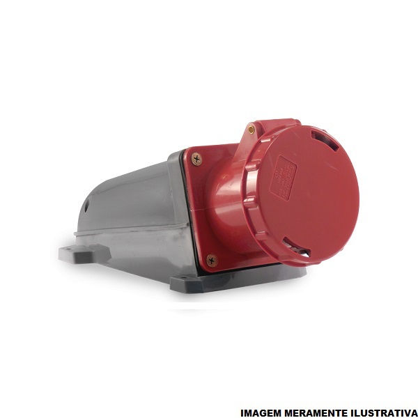 Tomada PVC 3P+T+N 6H Sobrepor Industrial 63A/380/440VCA com Tampa Vermelha IP67