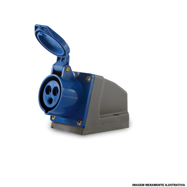 Tomada PVC 3P+T+N 9H Sobrepor Industrial 32A/220VCA com Tampa Azul IP44