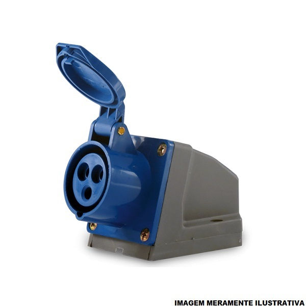 Tomada PVC 3P+T+N 9H Sobrepor Industrial 16A/220VCA com Tampa Azul IP44