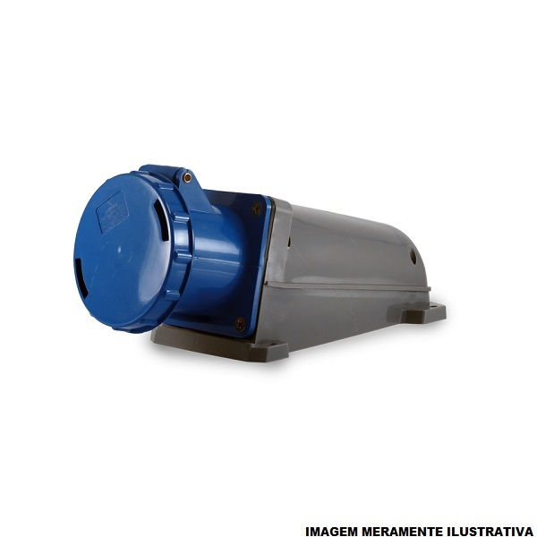 Tomada PVC 3P+T+N 9H Sobrepor Industrial 63A/220VCA com Tampa Azul IP67