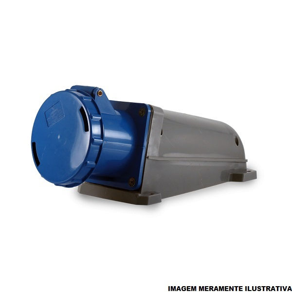 Tomada PVC 3P+T 9H Sobrepor Industrial 63A/220VCA com Tampa Azul IP67