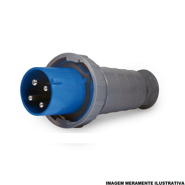 Plugue Industrial 3P+T 63A 220VCA Azul 9H PVC IP67