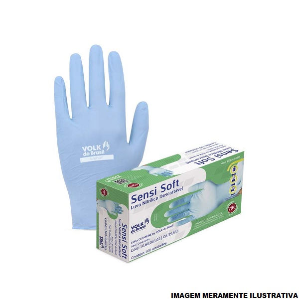 Luva Nitrílica Descartável sem Amido Sensi Soft 7 (P) Azul Ca 35633 com 100 Unidades