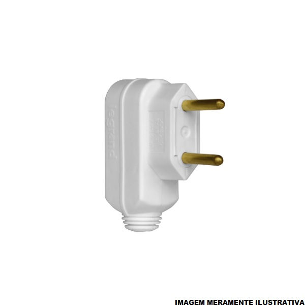 Plugue Macho Saída Lateral 2P 10A 250VCA PVC Branco