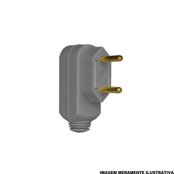 Plugue Macho Saída Lateral 2P 10A 250VCA PVC Cinza