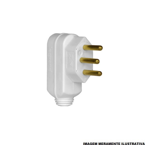 Plugue Macho Saída Lateral 2P+T 10A 250VCA PVC Branco