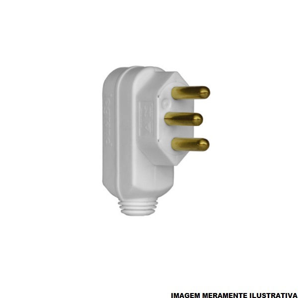 Plugue Macho Saída Lateral 2P+T 20A 250VCA PVC Branco