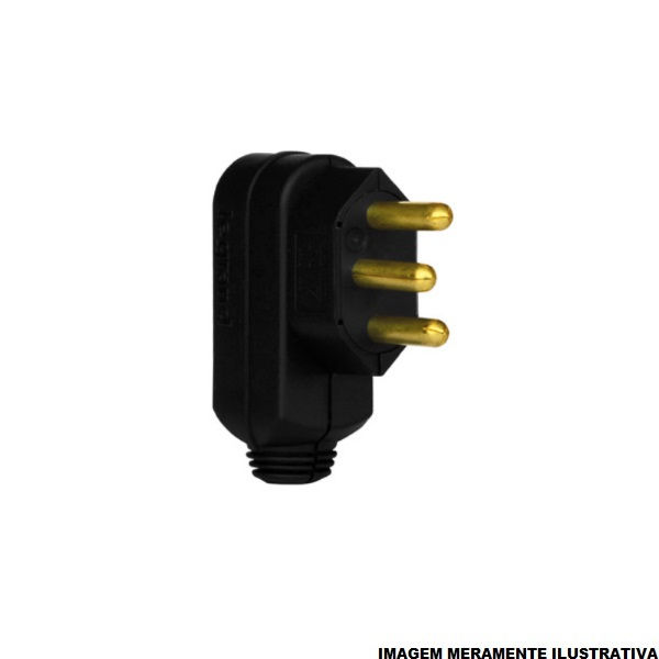Plugue Macho Saída Lateral 2P+T 20A 250VCA PVC Preto