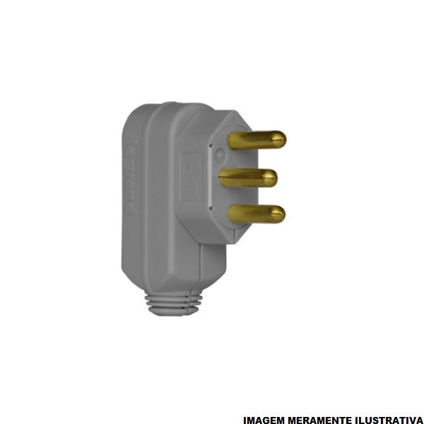 Plugue Macho Saída Lateral 2P+T 20A 250VCA PVC Cinza