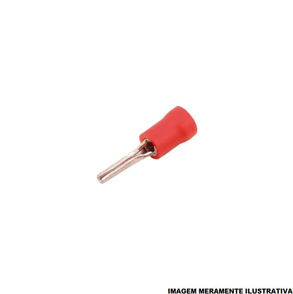 Terminal Cobre Estanhado a Compressão Pino Curto Pre-Isolado 0,50-1,50 mm² Vermelho