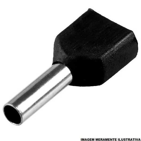 Terminal Cobre Estanhado a Compressão Pino Tubular Duplo Pre-Isolado 1,50 mm² Preto