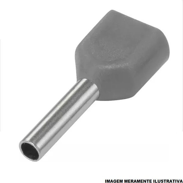 Terminal Cobre Estanhado a Compressão Pino Tubular Duplo Pre-Isolado 0,75 mm² Cinza