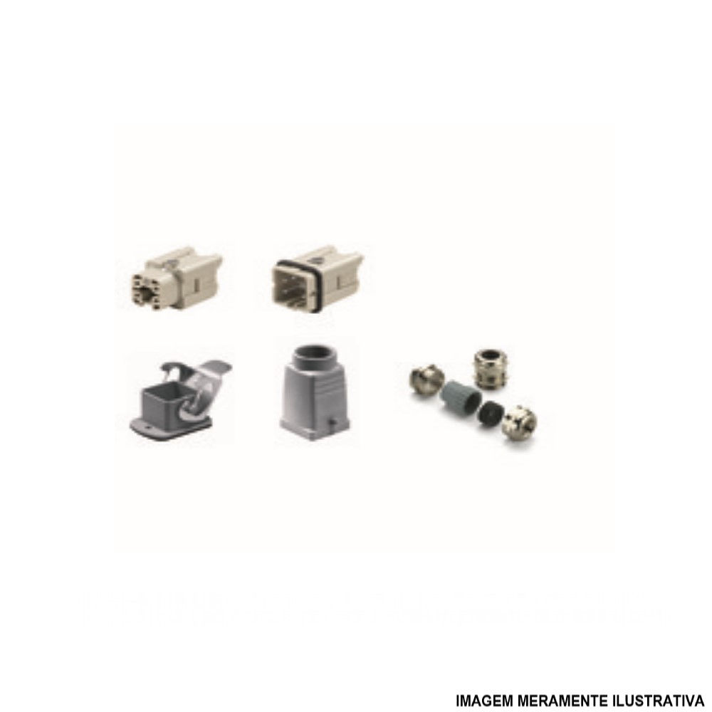 Conjunto Tomada Multipolar Blindada 16A Carcaça PG11 4 Polos com Prensa Cabo Metálico Base Baixa sem Tampa com Trava Frontal