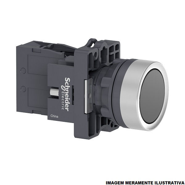 Botão Botão Pulsador PVC Faceado 22,00 mm Preto Aro Cromado com Elemento 1NA Opaco com Trava