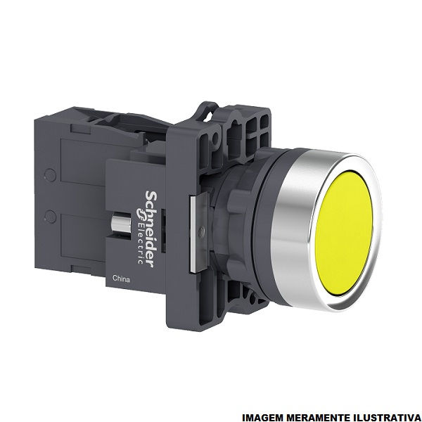 Botão Botão Pulsador PVC Faceado 22,00 mm Amarelo Aro Cromado com Elemento 1NA Opaco com Trava