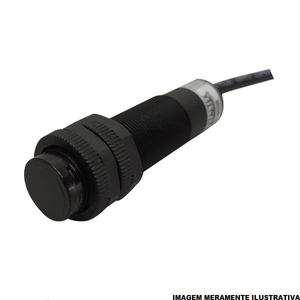 Sensor Fotoelétrico Infravermelho Cilíndrico M18 NPN 10-30VCC 1NA+1NF Alcance 5 M com Cabo 2 M 4 Fios IP67
