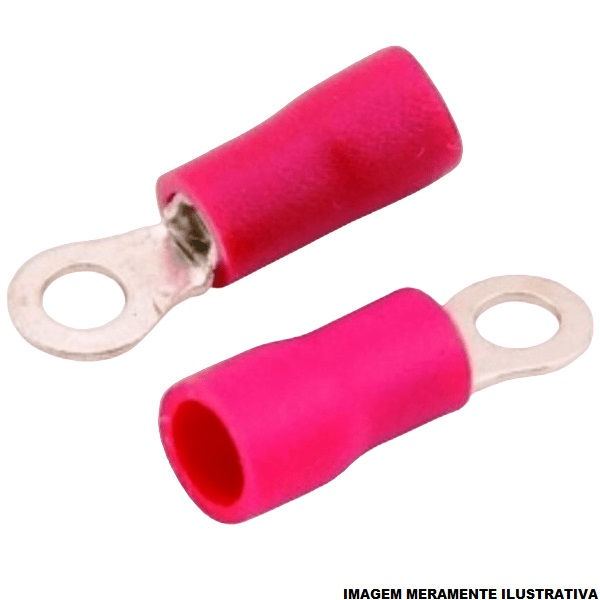 Terminal Cobre Estanhado a Compressão Anel Pre-Isolado 0,50-1,50 mm² com 1 Furo M4 Vermelho
