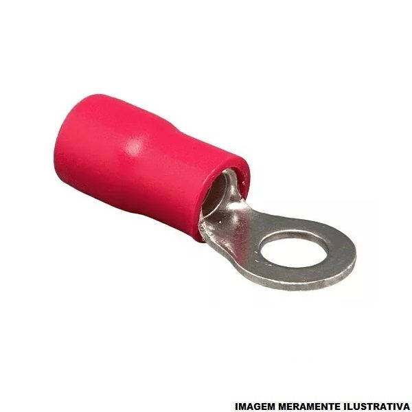 Terminal Cobre Estanhado a Compressão Anel Pre-Isolado 10,00 mm² com 1 Furo M10 Vermelho