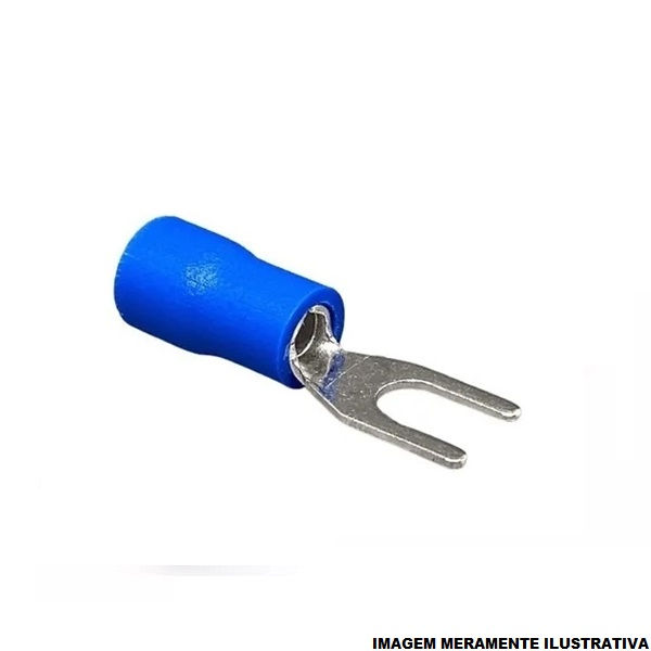 Terminal Cobre Estanhado a Compressão Garfo Pre-Isolado 1,50-2,50 mm² com 1 Furo M3 Azul