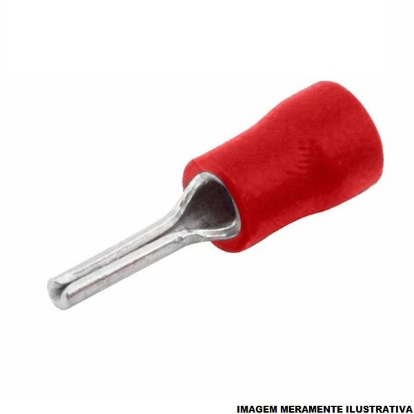 Terminal Cobre Estanhado a Compressão Pino Curto Pre-Isolado 0,50-1,50 mm² Vermelho