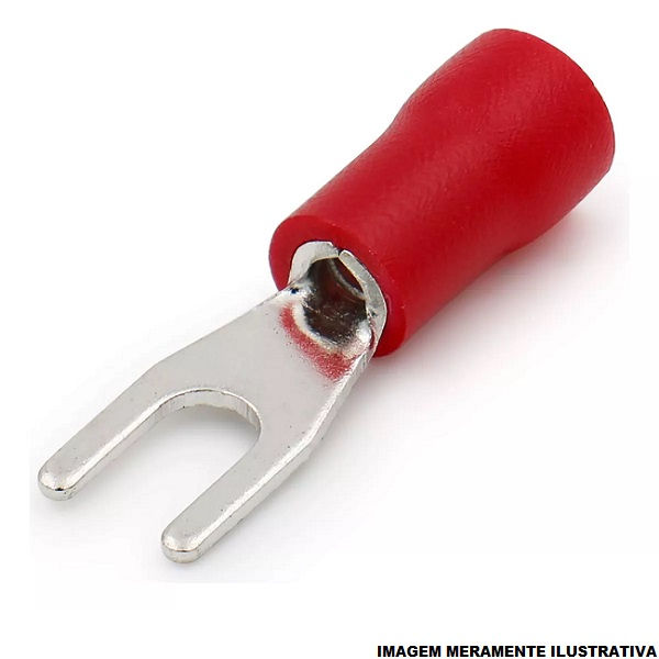 Terminal Cobre Estanhado a Compressão Garfo Pre-Isolado 10,00 mm² com 1 Furo M6 Vermelho