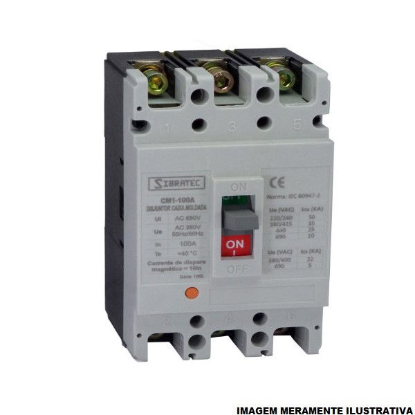 Disjuntor Termomagnético Fixo Tripolar CM1-100 L 100A 50 KA/35 KA 220/380VCA Caixa Moldada