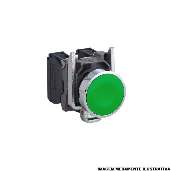 Botão Botão Pulsador Metálico Faceado 22,00 mm Verde Aro Cromado com Elemento 1NA+1NF Opaco sem Gravação Retorno por Mola